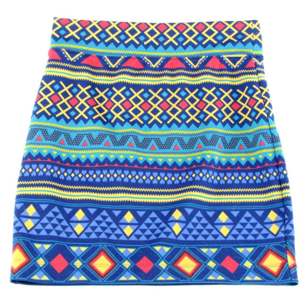 SALE! Aztec Stretchy Blue Yellow Short Mini Skirt